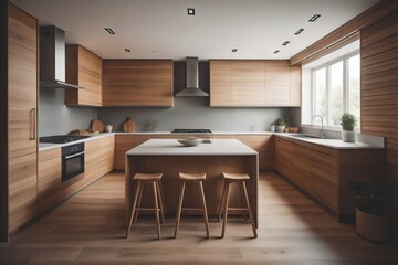 Fototapeta premium Modern wooden kitchen interior