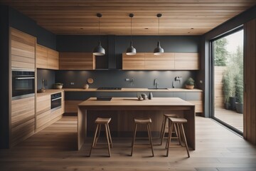 Fototapeta premium Modern wooden kitchen interior