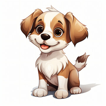 White and brown cute dog animal cartoon isolated on white background
