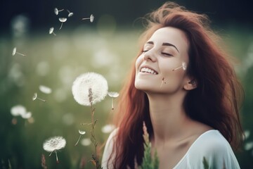 Naklejka premium portrait of peaceful woman enjoying outdoor journey