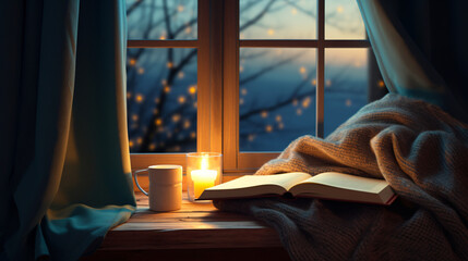An open window with a book