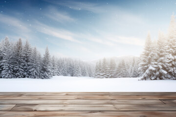 Winter background of snow and frost with free space from wooden window. Christmas, New year content