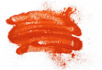 Red paprika powder scattered, ground isolated on white, clipping path - obrazy, fototapety, plakaty