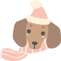Cute Dachshund Christmas face, Pink Christmas Animal cartoon illustration