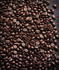 Fototapeta premium Coffee Beans Closeup On Dark Background. Ai image generative.