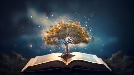 Wisdom education and knowledge concept tree growing - obrazy, fototapety, plakaty