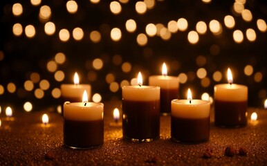 A beautiful background of candles decorated on the Candlemas night with beautiful light and bokeh, copy space