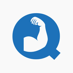Letter Q Fitness Logo Design. Arm Logo Icon Design. Gym Symbol