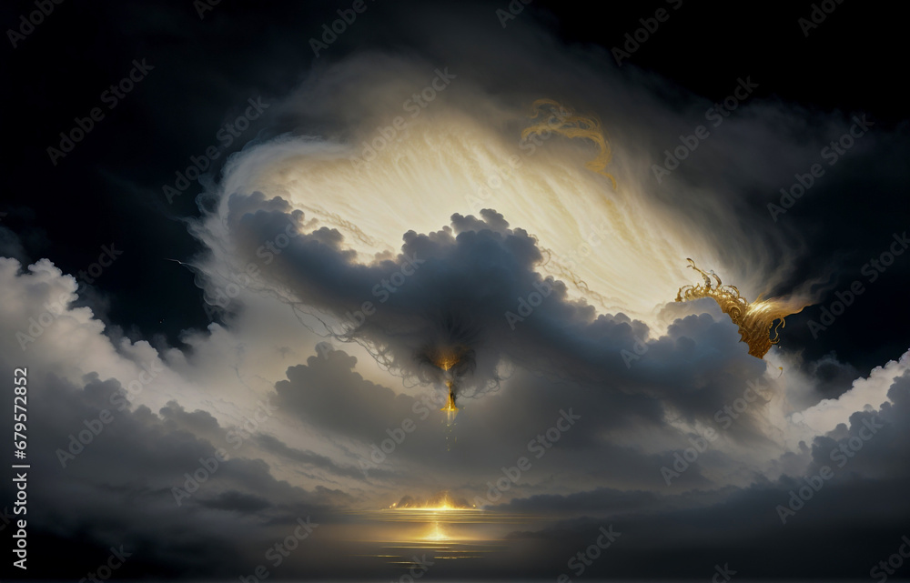 Canvas Prints abstraction sky fog sunset with golden iridescence