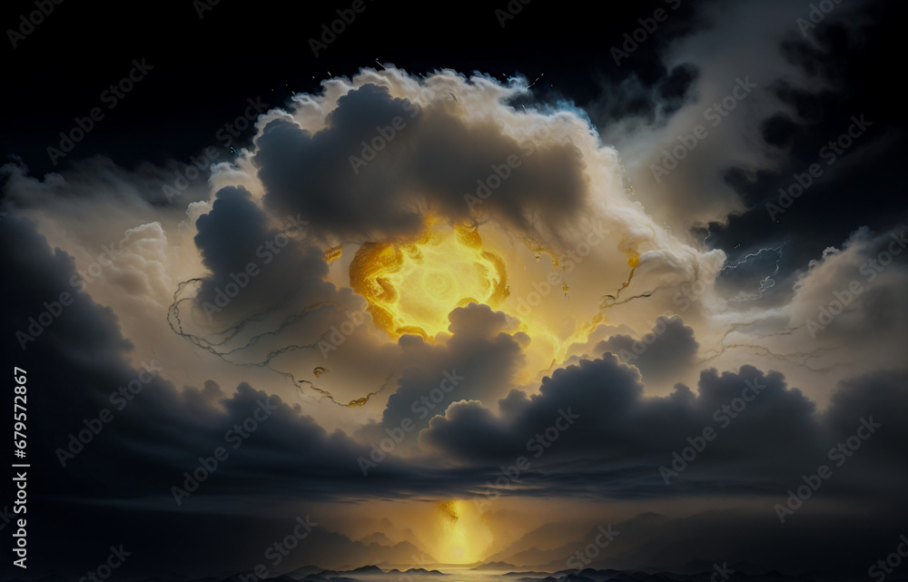 Canvas Prints abstraction sky fog sunset with golden iridescence