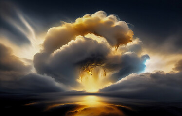 Fototapeta premium abstraction sky fog sunset with golden iridescence