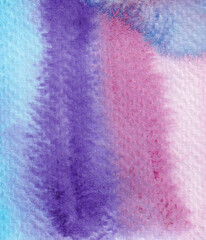 Watercolor abstract background in pink, violet, and blue colors. Beautiful neon texture. Hand-drawn high-resolution illustration for posters, postcards, prints, invitations, and other design.