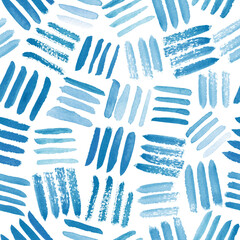 Watercolor dashes in light blue. Seamless pattern. 