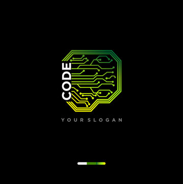 code vector logo with technology chipset circuit