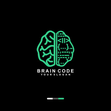logo vector illustration of technological circuit code in the brain