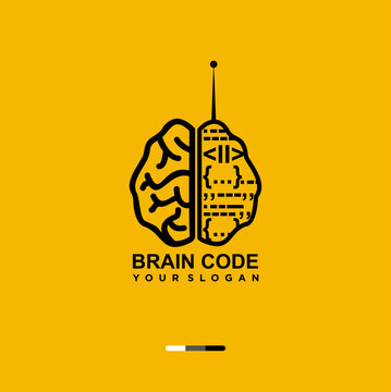 logo vector illustration of technological circuit code in the brain