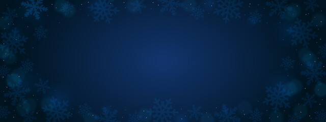 Navy christmas background with snowflakes, bokeh and small sequins - 679575407