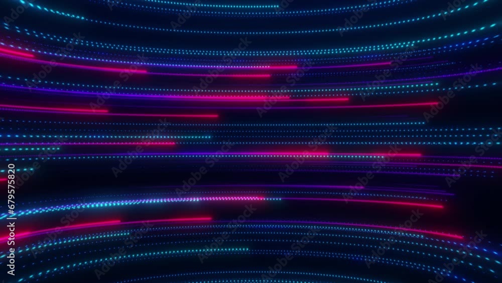 Poster animation of glowing lines or light stripes, high speed neon particle stream, large data stream, blu