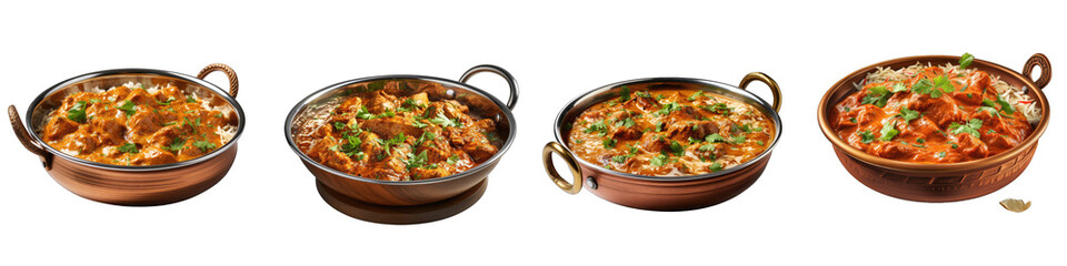 Indian butter chicken curry in balti dish Hyperrealistic Highly Detailed Isolated On Transparent Background Png File - obrazy, fototapety, plakaty