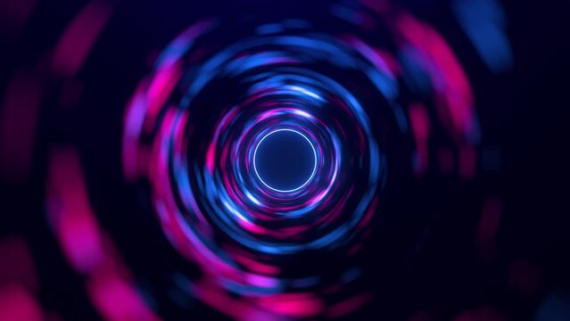 Digital futuristic tunnel or travel in time and space. Bright tunnel, warp speed, wormhole. Seamless loop 4k video. Screensaver video animation.