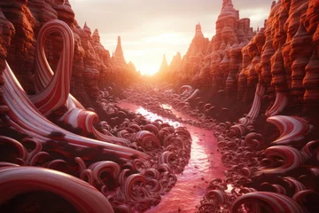 Tuinposter A river of hot chocolate flowing through a candy cane canyon. © OhmArt