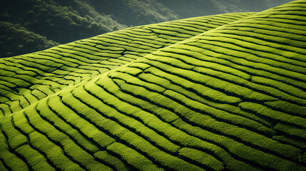 Fototapeta premium Ecological tea garden, top view texture