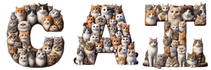The word CAT built with various cats
