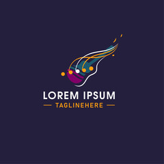 Creative guitar logo with notes. Music logo in vector. Guitar silhouette emblem.