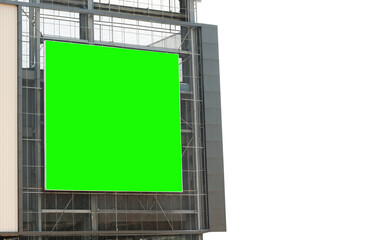 blank big billboard white green screen on the building.