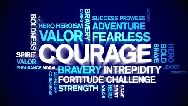 Courage animated tag word cloud;text design animation kinetic typography seamless loop.