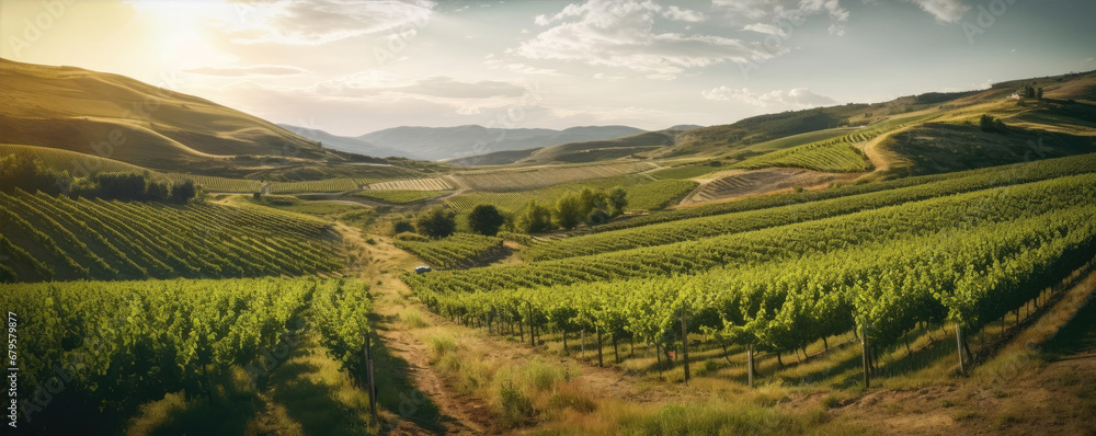 Wall mural Vineyard at sunrise or sunset.