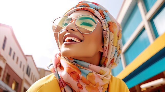 modern colorful stylish outfit photoshoot of a muslim