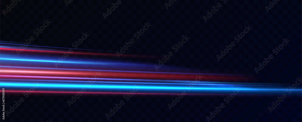 Poster Horizontal neon lines.Blue speed lines.Motion light effect.Vector. red.Vector illustration of a blue color. Light effect. Abstract laser beams of light. Chaotic neon rays of light .