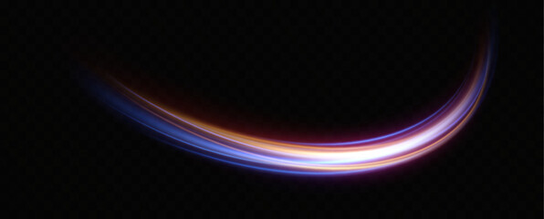 Neon red and blue speed lines. Speed ​​of acceleration and movement. Light trails, motion blur effect. Night illumination in blue and red.