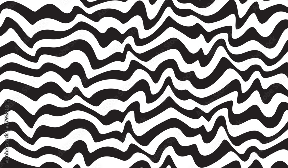 Poster Background with wavy lines. Twisted duo tone backgrounds. Abstract pattern from lines, halftone effect. Black and white texture. Minimalist design template for poster, banner, cover, postcard.	

