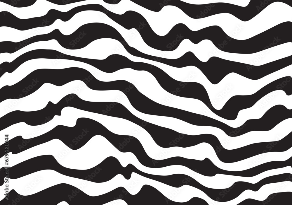 Poster Background with wavy lines. Twisted duo tone backgrounds. Abstract pattern from lines, halftone effect. Black and white texture. Minimalist design template for poster, banner, cover, postcard.	