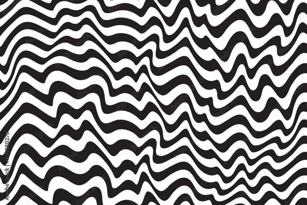 Poster Background with wavy lines. Twisted duo tone backgrounds. Abstract pattern from lines, halftone effect. Black and white texture. Minimalist design template for poster, banner, cover, postcard.	