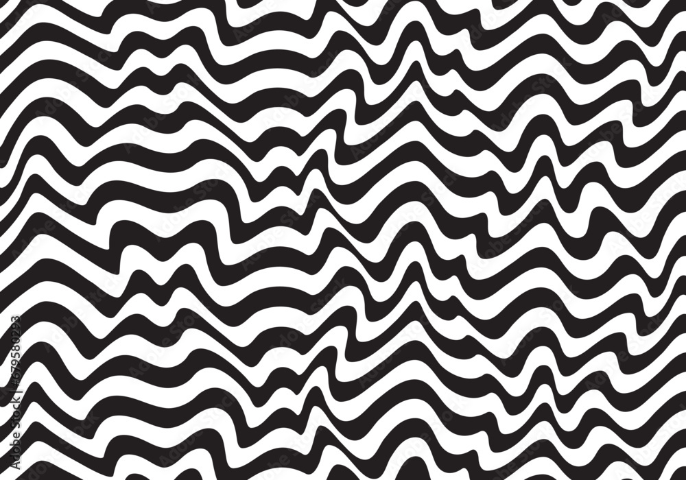 Poster Background with wavy lines. Twisted duo tone backgrounds. Abstract pattern from lines, halftone effect. Black and white texture. Minimalist design template for poster, banner, cover, postcard.	