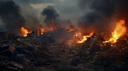 Obraz premium Fire in a garbage dump