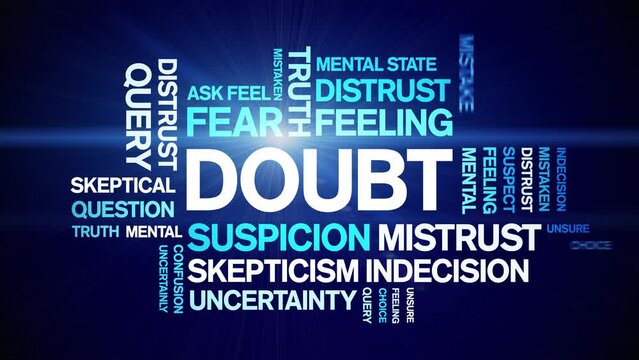 Doubt animated tag word cloud;text design animation kinetic typography seamless loop.