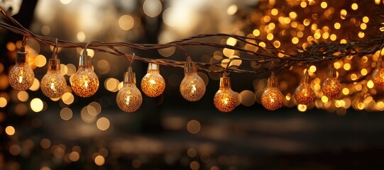 In this Christmas abstract background, holiday lights twinkle against a blurred background, creating a festive and atmospheric scene with a subtle depth of field effect. Photorealistic illustration - obrazy, fototapety, plakaty