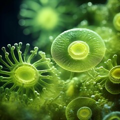 Obraz premium AI generated illustration of an underwater scene with tiny green plants amongst a bed of algae