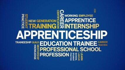 Apprenticeship animated tag word cloud;text design animation kinetic typography seamless loop.