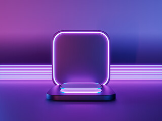 Futuristic Neon Light Frame on Purple Gradient Background