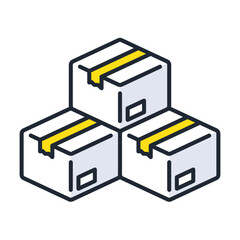 梱包された複数のダンボール箱のシンプルなベクターアイコンイラスト素材