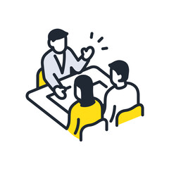 ビジネスマンから説明を受ける若い夫婦のシンプルなベクターアイコンイラスト素材