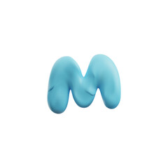 Cute blue letter M plasticine art, realistic 3D vector icon on white