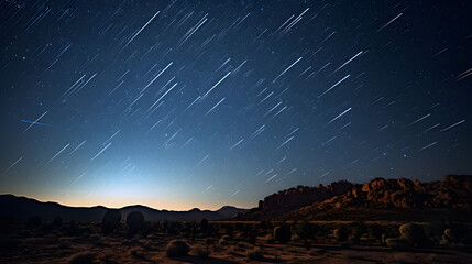 Shooting stars in clear desert night sky