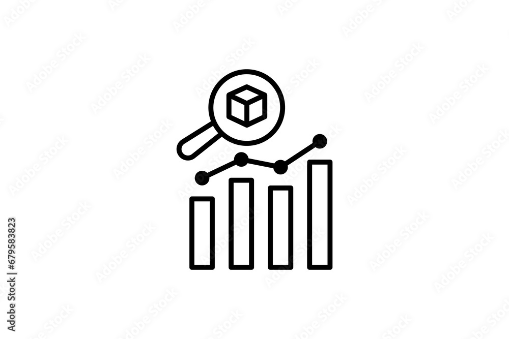 Poster big data analytics icon. magnifying glass over data analytics charts. icon related to industry, tech