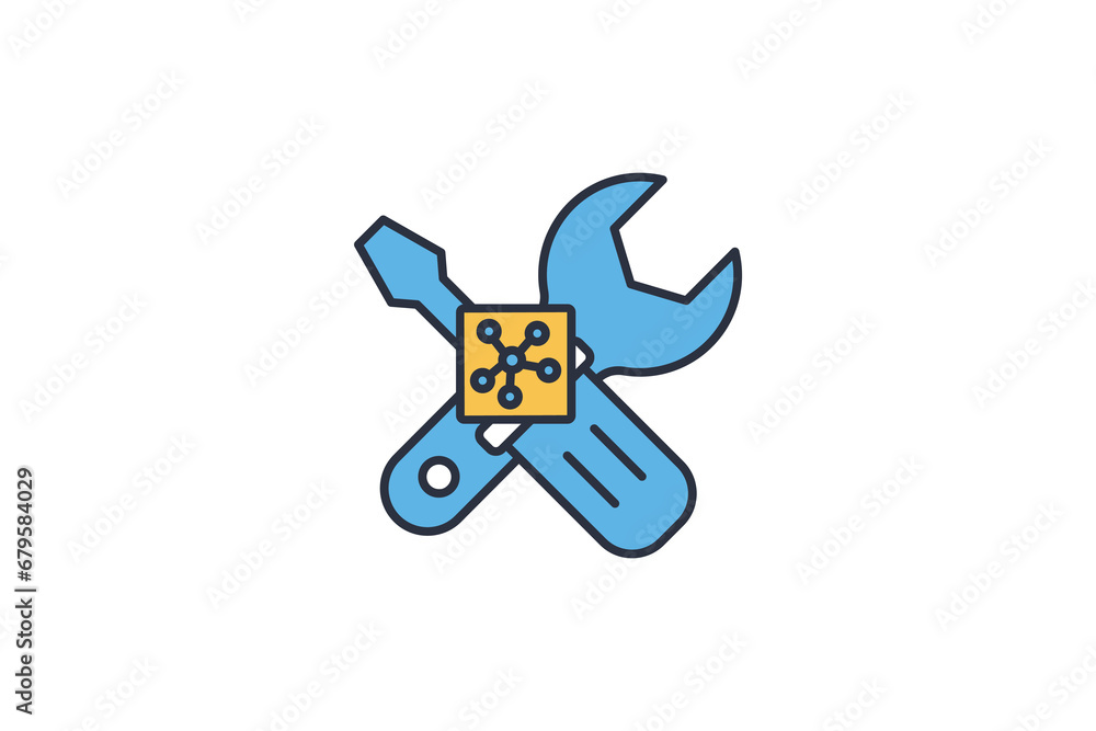 Poster predictive maintenance icon. wrench and cpu. predictive maintenance strategies. icon related to indu